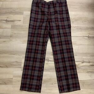 Scottish Tartans Corbin Vintage 70s Grey Burgundy Plaid Trousers 34x34